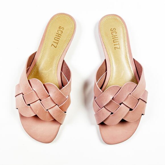 NEW Schutz light pink braided leather slide Tari sandal size 6.5 - Picture 2 of 5